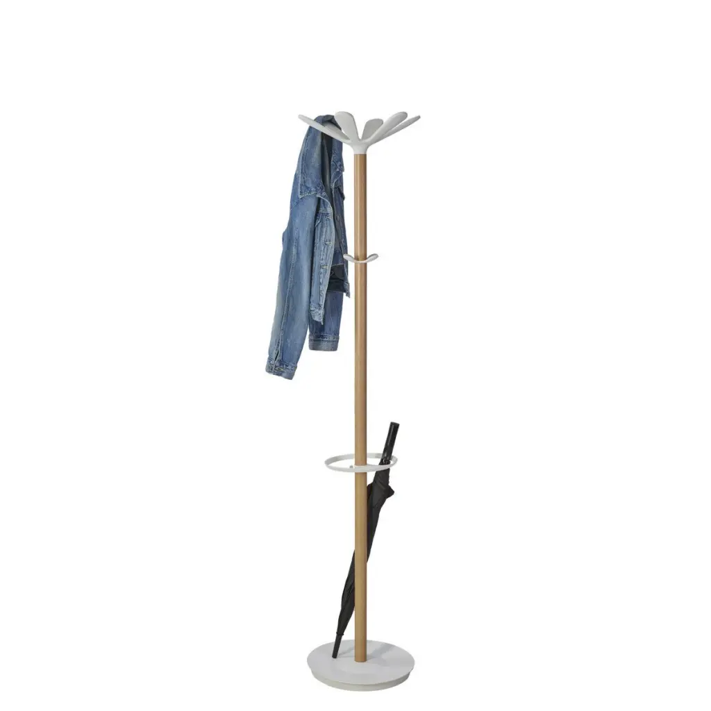 Alba Wooden Coat Stand With 6 Pegs and 4 Mini Pegs Light Wood and White - PMNAHOW BC