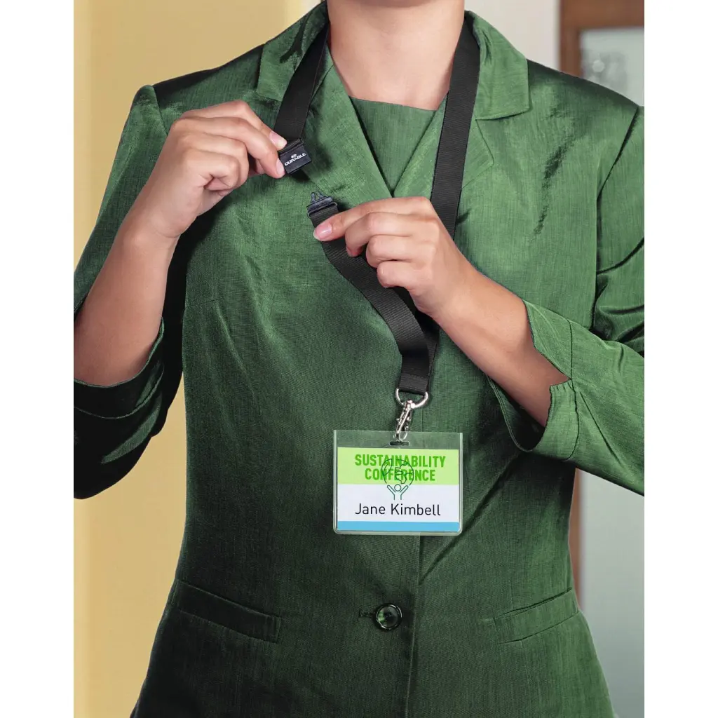 Durable Textile Lanyard made from Sustainable Bamboo 20mm Wide x 440mm Long with Snap Hook Black (Pack 10) - 824001