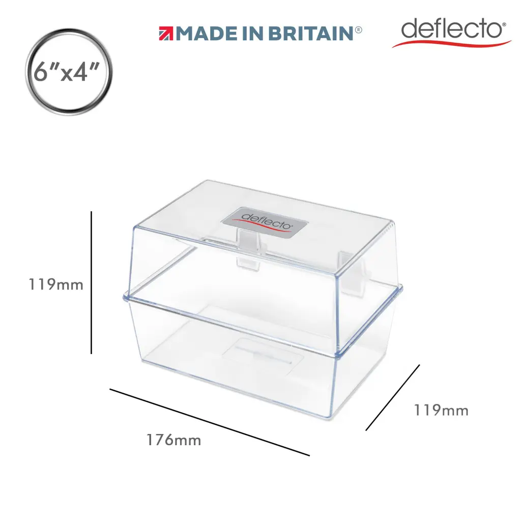 ValueX Deflecto Card Index Box 6 x 4 Inches 152 x 102mm Crystal Clear - CP011YTCRY