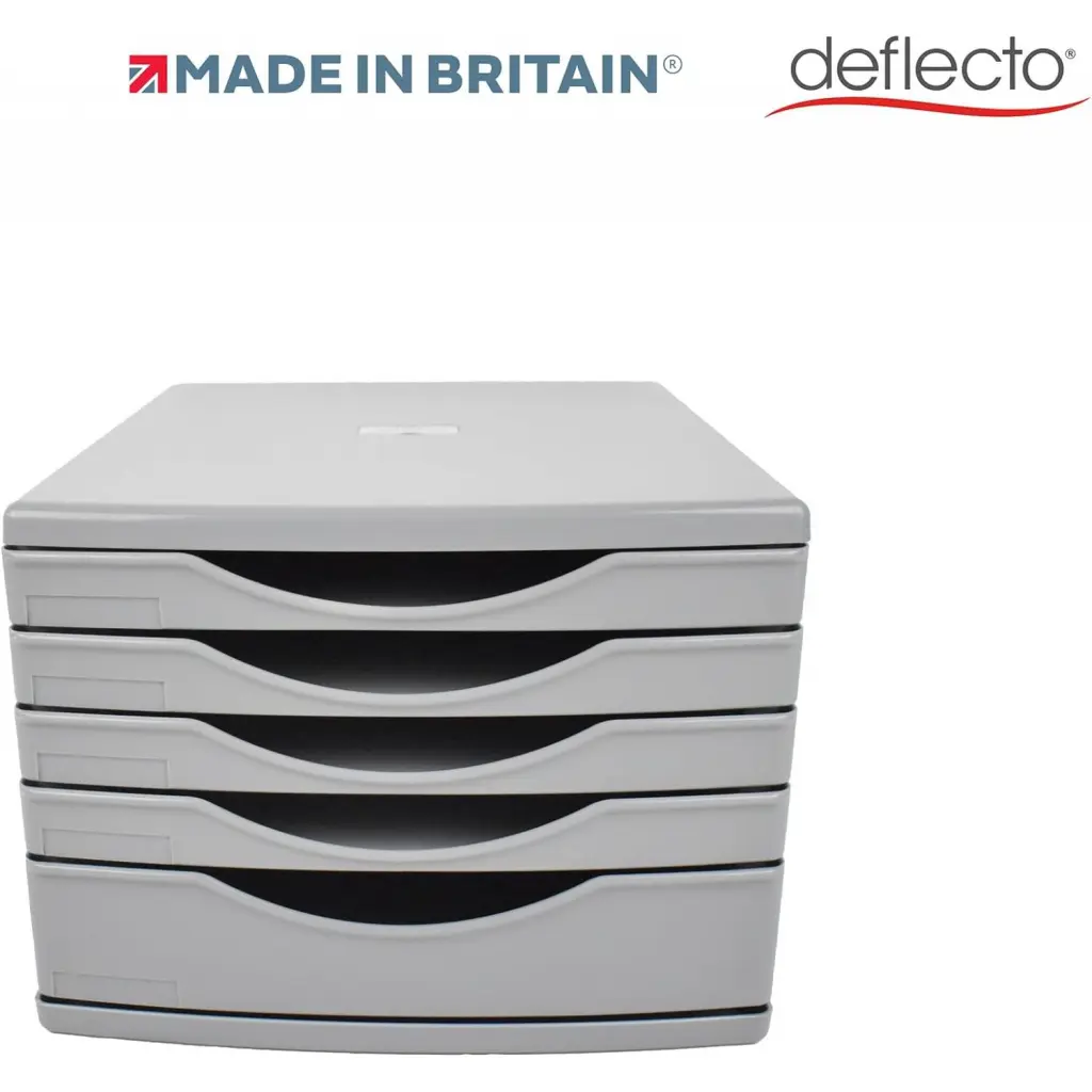 Deflecto A4 Desktop Drawer Organiser 5 Drawers - 1 x 60mm and 4 x 30mm Drawer Tower Unit Grey - CP145YTGRY