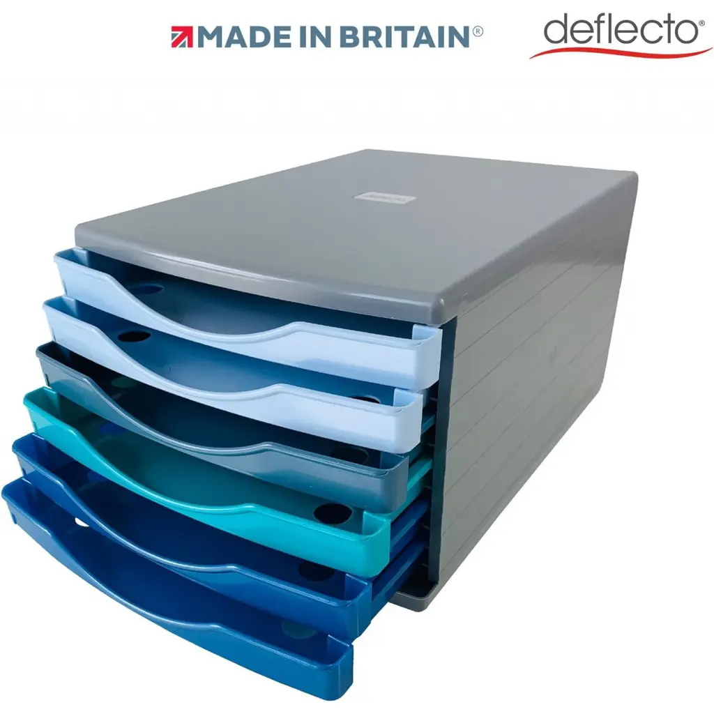 Deflecto Cool Breeze A4 Desktop Drawer Organiser 6 Drawers - 6 x 30mm Drawer Tower Unit Deep Blue and Aqua - CP146YTCB