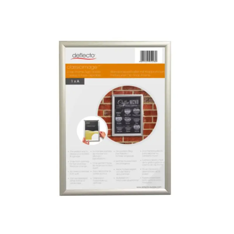 Deflecto A2 Wall Mounted 25mm Aluminium Snap Frame Literature Display Sign Holder Silver Effect Frame - SFA2S