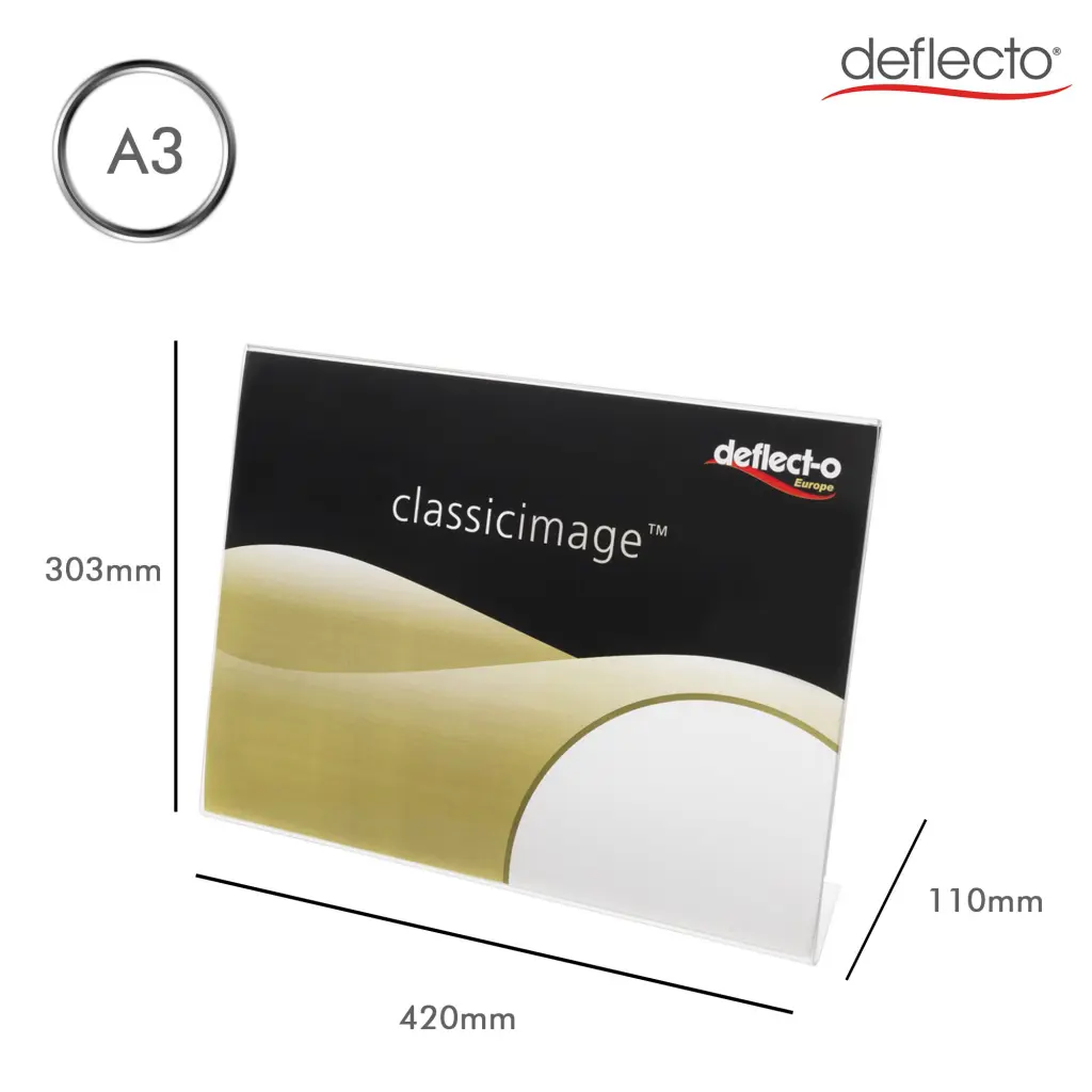 Deflecto A3 Landscape Slanted Literature Dsiplay Sign Holder Crystal Clear - 47611