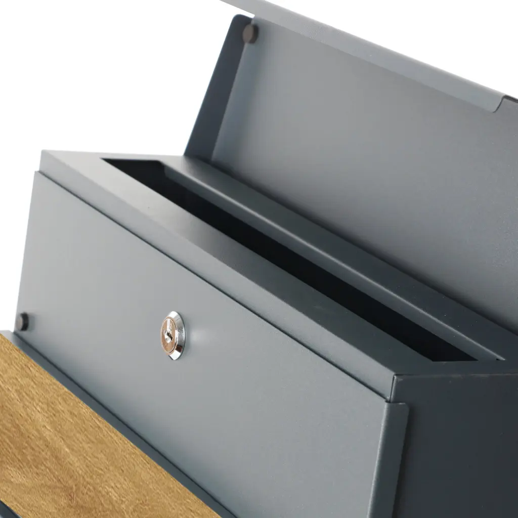 Phoenix Estilo Top Loading Letter Box With Key Lock Graphite Grey and Wood - MB0126KS