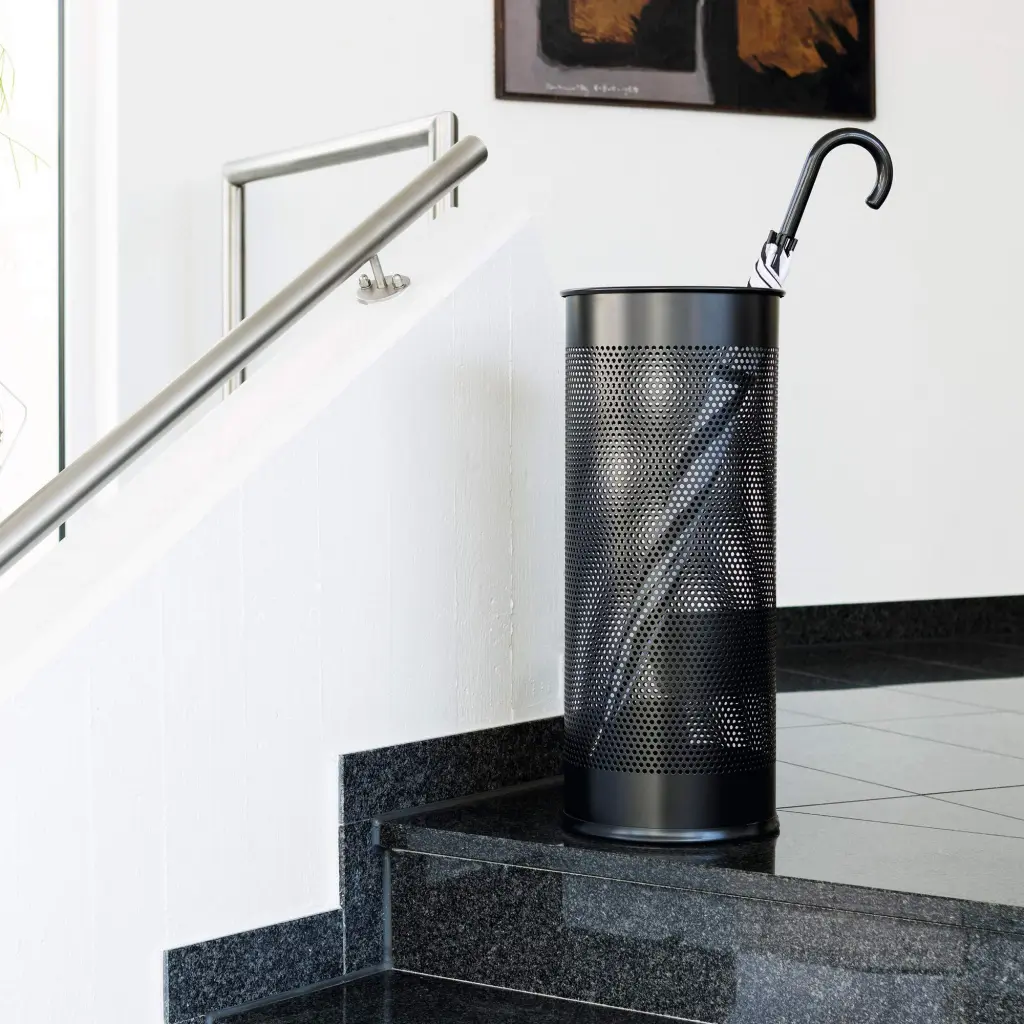 Durable Umbrella Stand 28.5 Litre Capacity - Made From Stainless Steel - Perforated Design for Improved Airflow & Drying - Black - 335001