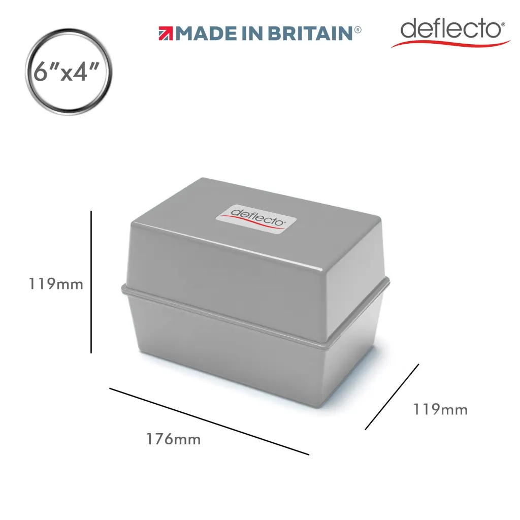 Defletco Essentials Card Index Box 152 x 102mm Grey CP011YTGRY