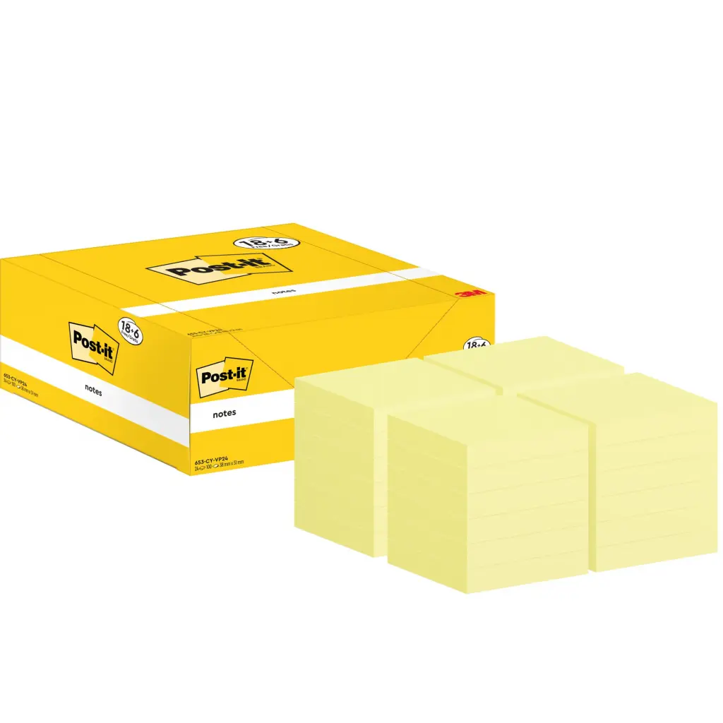 Post-it  Notes 38x51mm Canary Yellow Promo Pack 100 Sheets per Pad (Pack 18 + 6 Free) - 7100317764