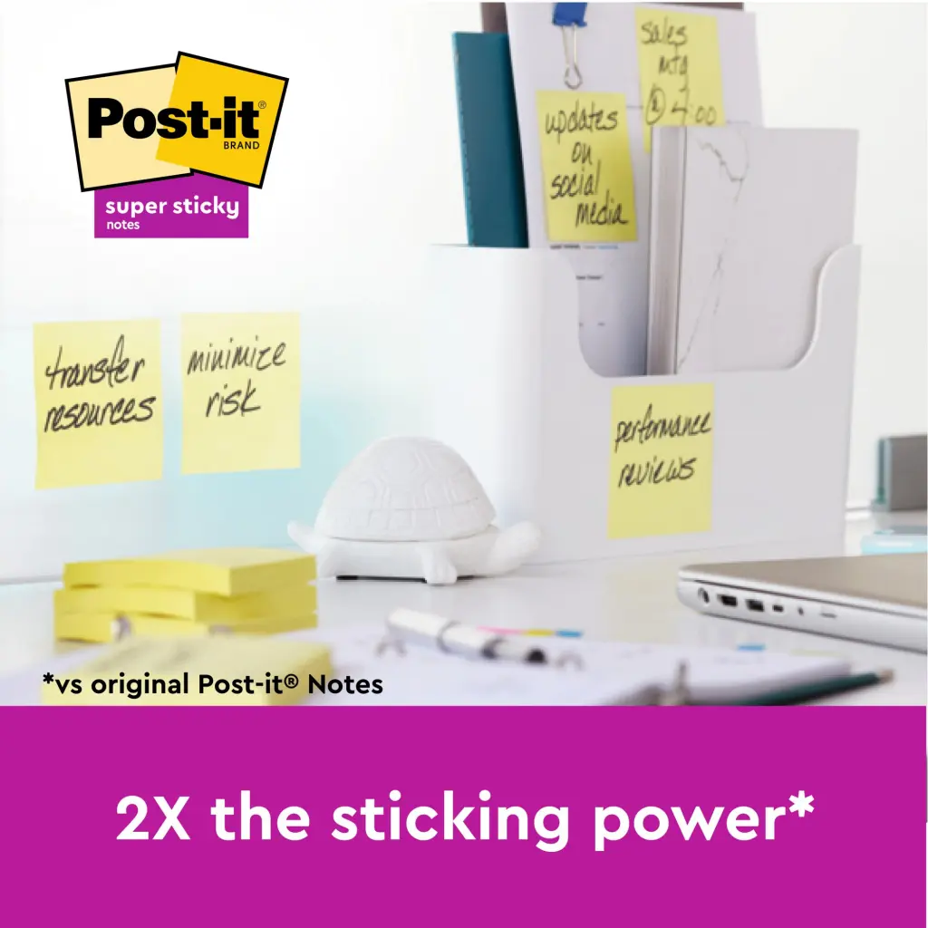 Post-it Super Sticky Notes 76x76mm Canary Yellow Promo Pack 90 Sheets per Pad (Pack 8 + 4 Free) - 7100290174