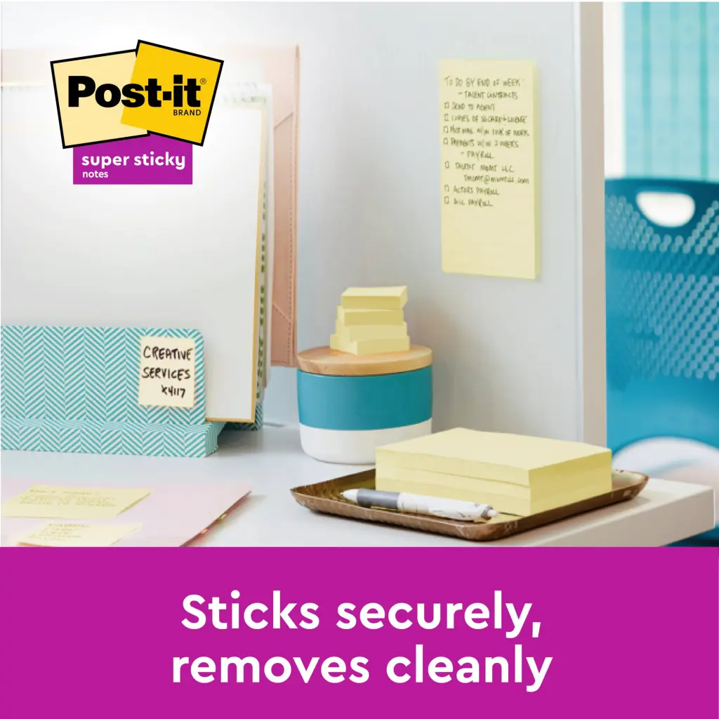 Post-it Super Sticky Notes 76x76mm Canary Yellow Promo Pack 90 Sheets per Pad (Pack 8 + 4 Free) - 7100290174