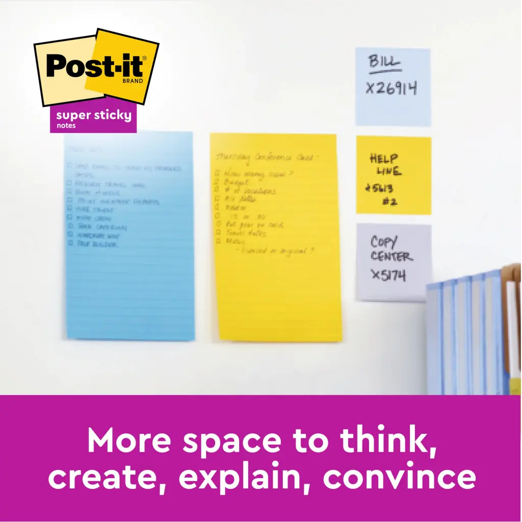 Post-it Super Sticky Large Notes Lined 101x152mm Assorted Colours Promo Pack 90 Sheets per Pad (Pack 4 + 2 Free) - 7100263461