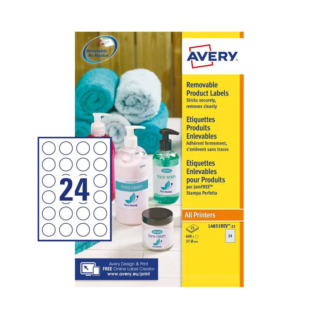 Avery UK Removable Round Labels 37mm White (Pack 600 Labels) - L4851REV-25