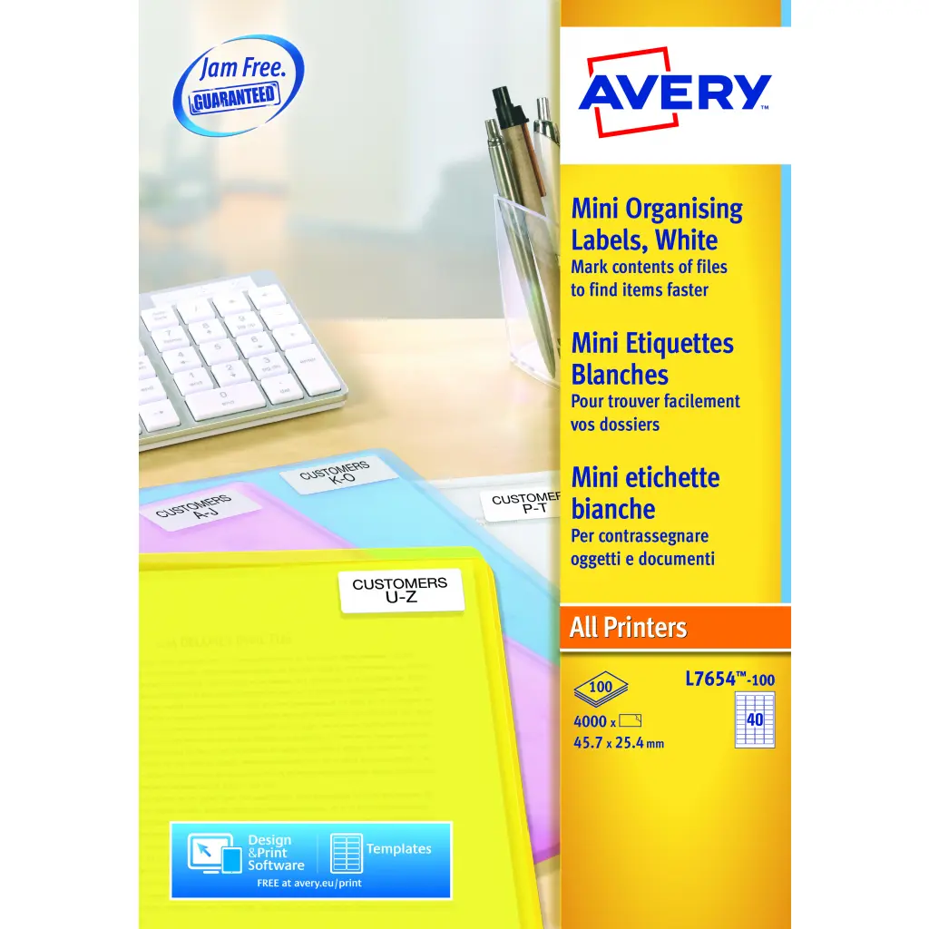 Avery Mini Multipurpose Labels 45.7 x 25.4 mm White (Pack 4000 Labels) - L7654-100