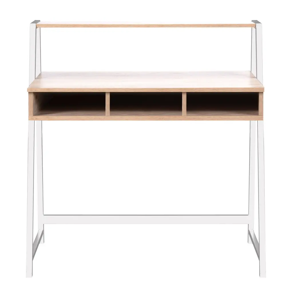 Nautilus Designs Vienna Compact Two Tier Workstation with Stylish Feature Frame and Upper Storage Shelf Oak Finish White Frame - BDW/I203/WH-OK