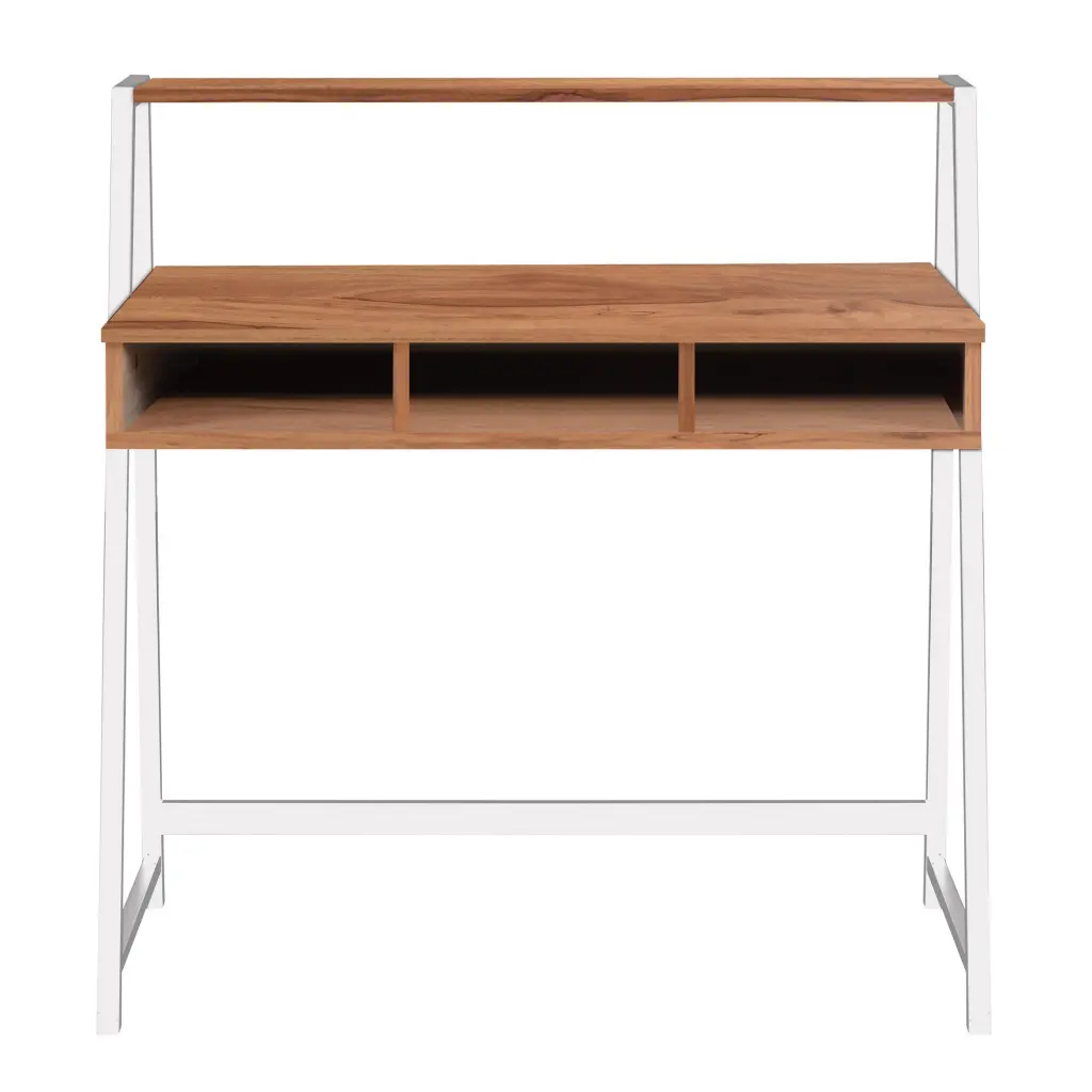 Nautilus Designs Vienna Compact Two Tier Workstation with Stylish Feature Frame and Upper Storage Shelf Walnut Finish White Frame - BDW/I203/WH-WN