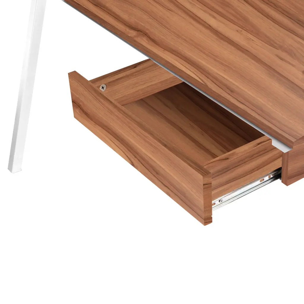 Nautilus Designs Tyrol Compact Workstation with Suspended Underdesk Drawer Walnut Finish White Frame - BDW/I201/WH-WN