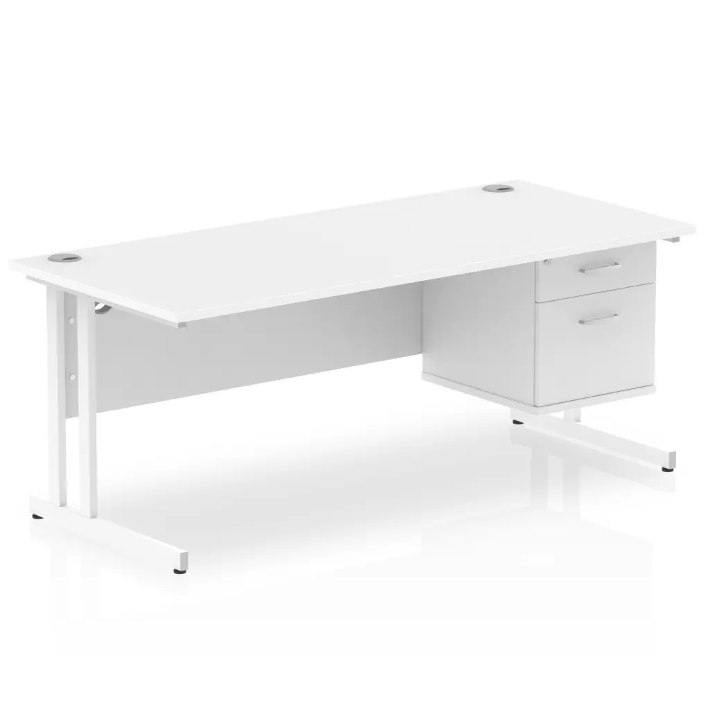 Dynamic Impulse W1800 x D800 x H730mm Straight Office Desk Cantilever Leg With 1 x 2 Drawer Fixed Pedestal White Finish White Frame - MI002212