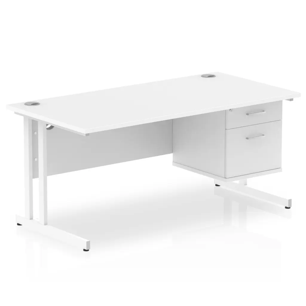 Dynamic Impulse W1600 x D800 x H730mm Straight Office Desk Cantilever Leg With 1 x 2 Drawer Fixed Pedestal White Finish White Frame - MI002211