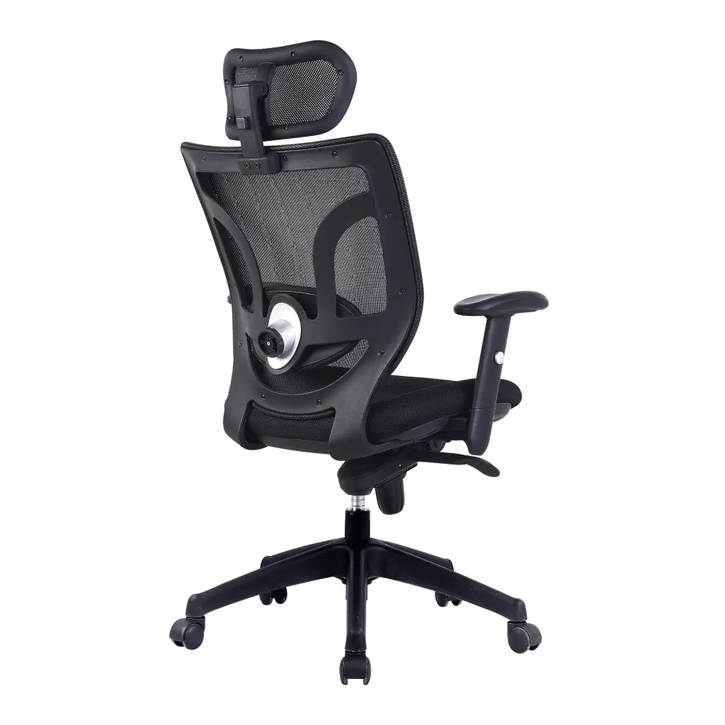 Nautilus Designs Newton High Back Mesh Synchronous Executive Office Chair With Integral Headrest and Height Adjustable Arms Black - BCM/K103/BK