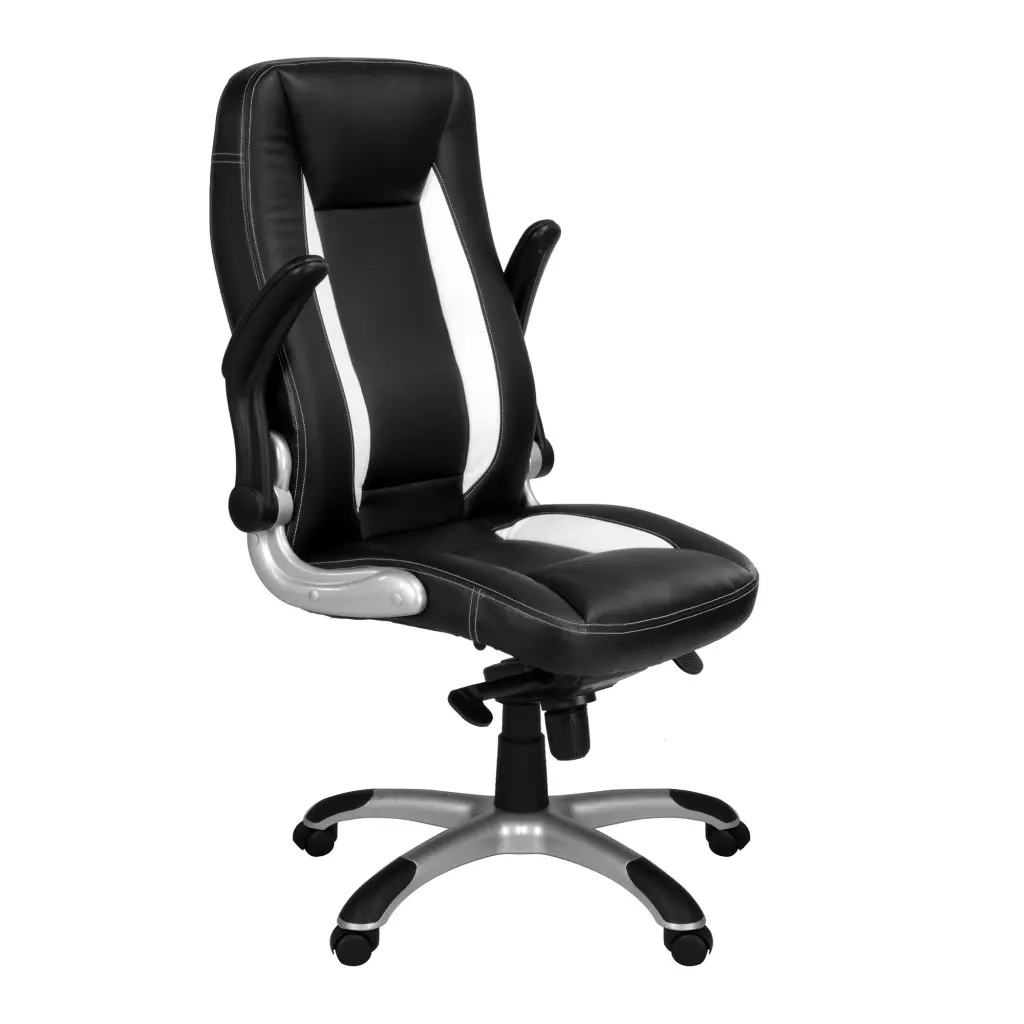 Nautilus Designs Friesian High Back Leather Effect Executive Office Chair With Folding Arms Black and White - BCP/4025/BWH