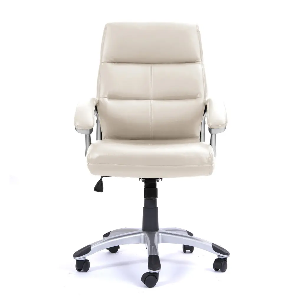 Nautilus Designs Greenwich High Back Leather Effect Executive Office Chair With Contoured Design Backrest and Fixed Arms Cream - BCP/T101/CM