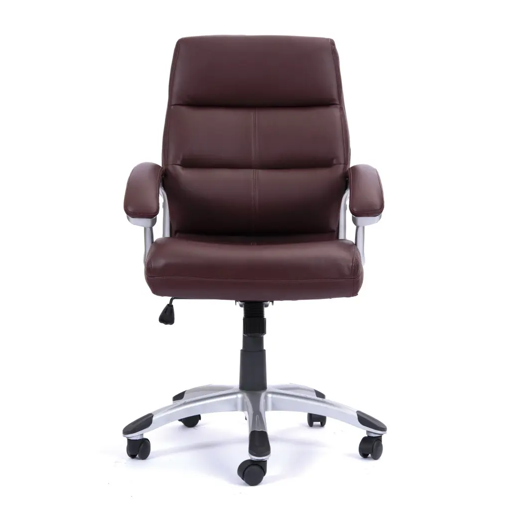 Nautilus Designs Greenwich High Back Leather Effect Executive Office Chair With Contoured Design Backrest and Fixed Arms Cherry Brown - BCP/T101/BY