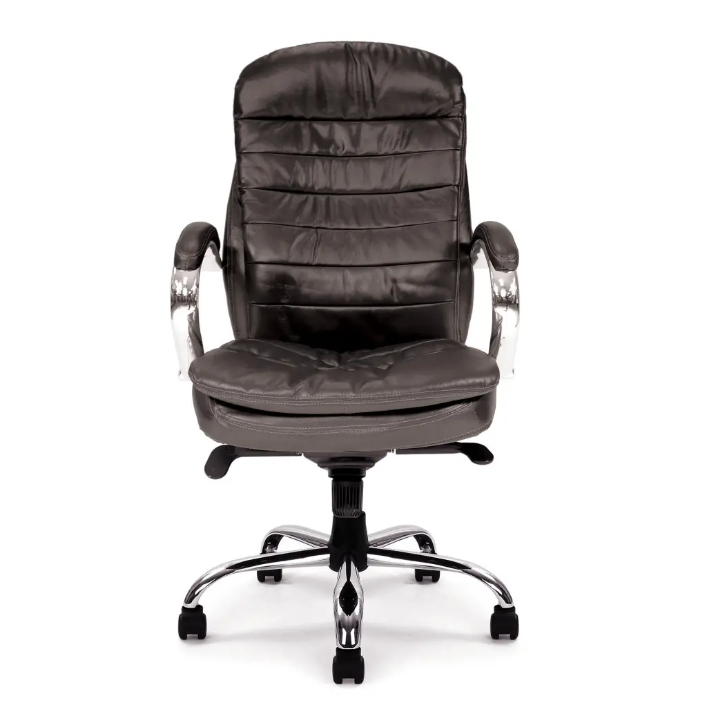 Nautilus Designs Santiago High Back Italian Leather Faced Synchronous Executive Chair With Integrated Headrest & Fixed Arms Black - DPA618KTAG/LBK