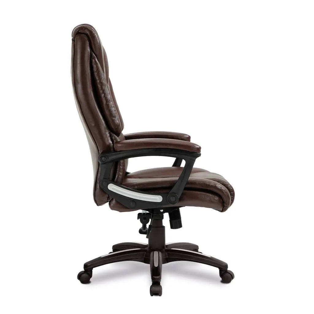 Nautilus Designs Titan Oversized High Back Leather Effect Executive Office Chair With Integral Headrest and Fixed Arms Brown - BCP/G344/BW