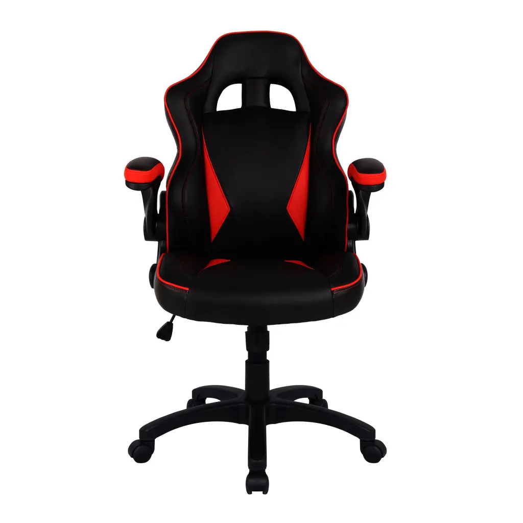 Nautilus Designs Predator Ergonomic Gaming Style Office Chair with Folding Arms and Integral Headrest & Lumbar Support Black/Red - BCP/H600/BK/RD