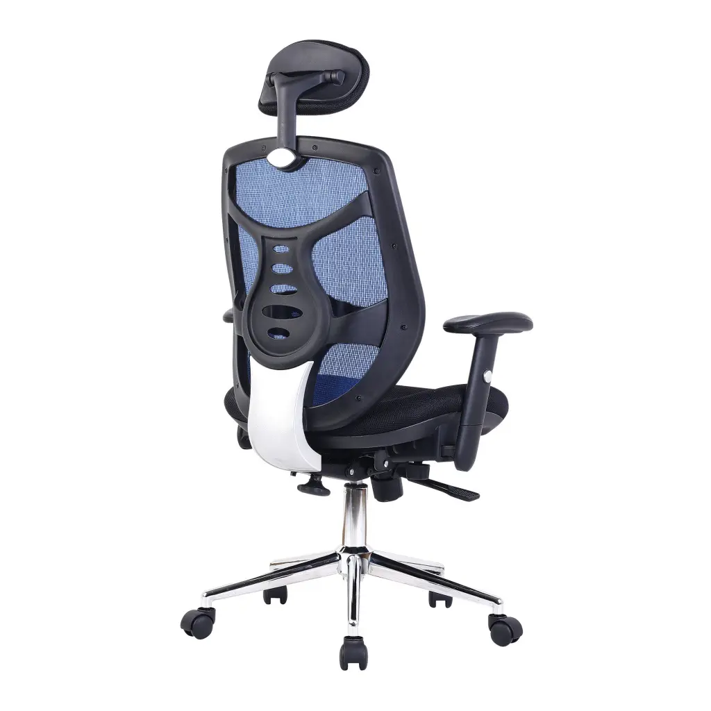 Nautilus Designs Polaris High Back Mesh Synchronous Executive Office Chair With Adjustable Headrest and Height Adjustable Arms Blue - BCM/K113/BL