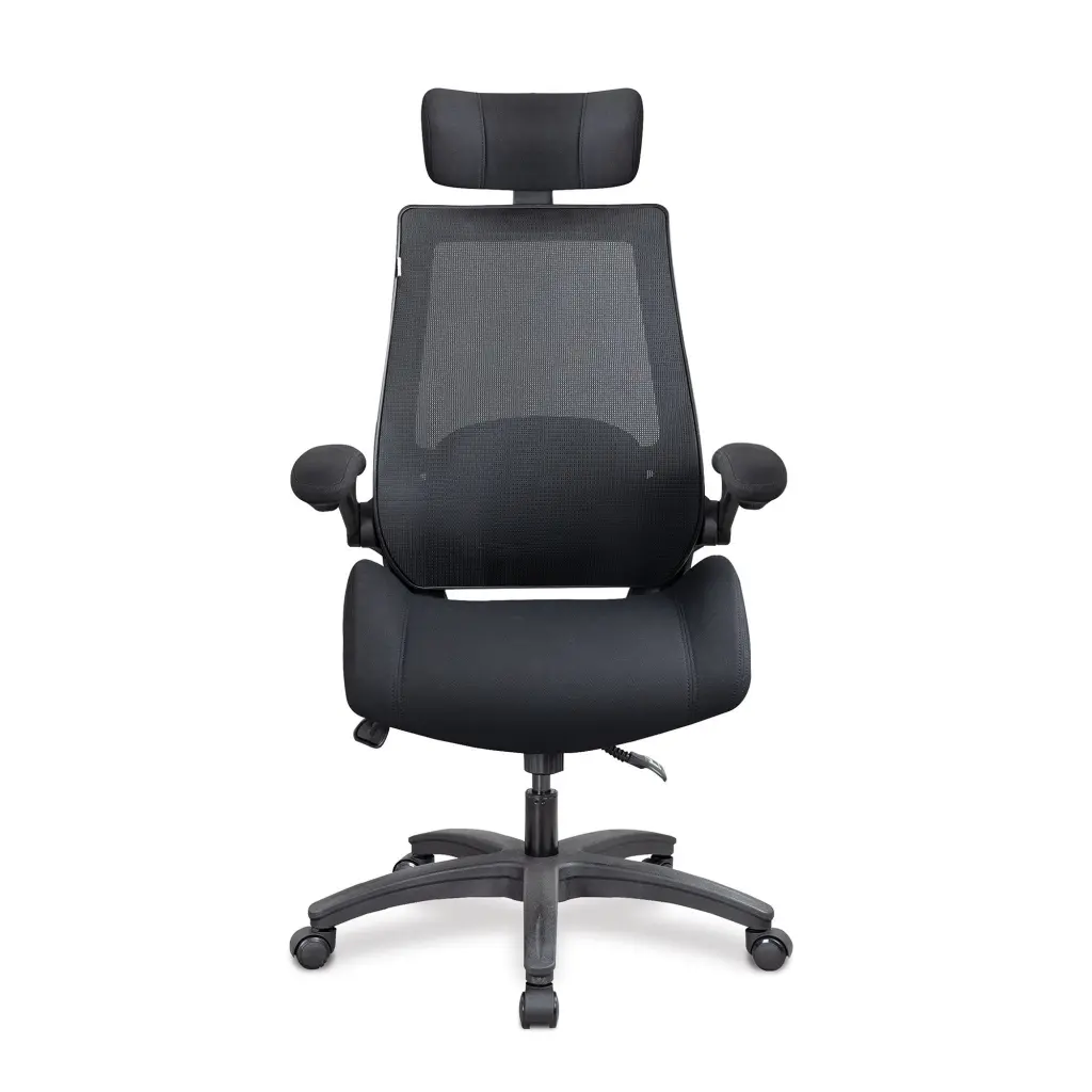 Nautilus Designs Resolute High Back 24 Hour Mesh Task Operator Office Chair With Folding Arms and Optional Headrest Black - BCM/L1305/BK