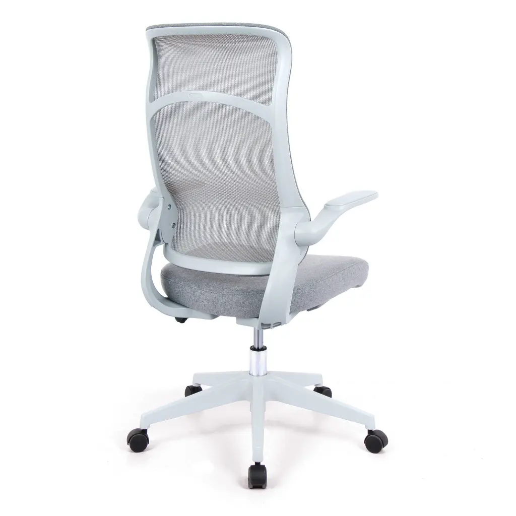 Nautilus Designs Romsey Designer High Back Mesh Executive Task Office Chair Grey With Fabric Seat Folding Arms White Frame & Base - BCM/H476/GY