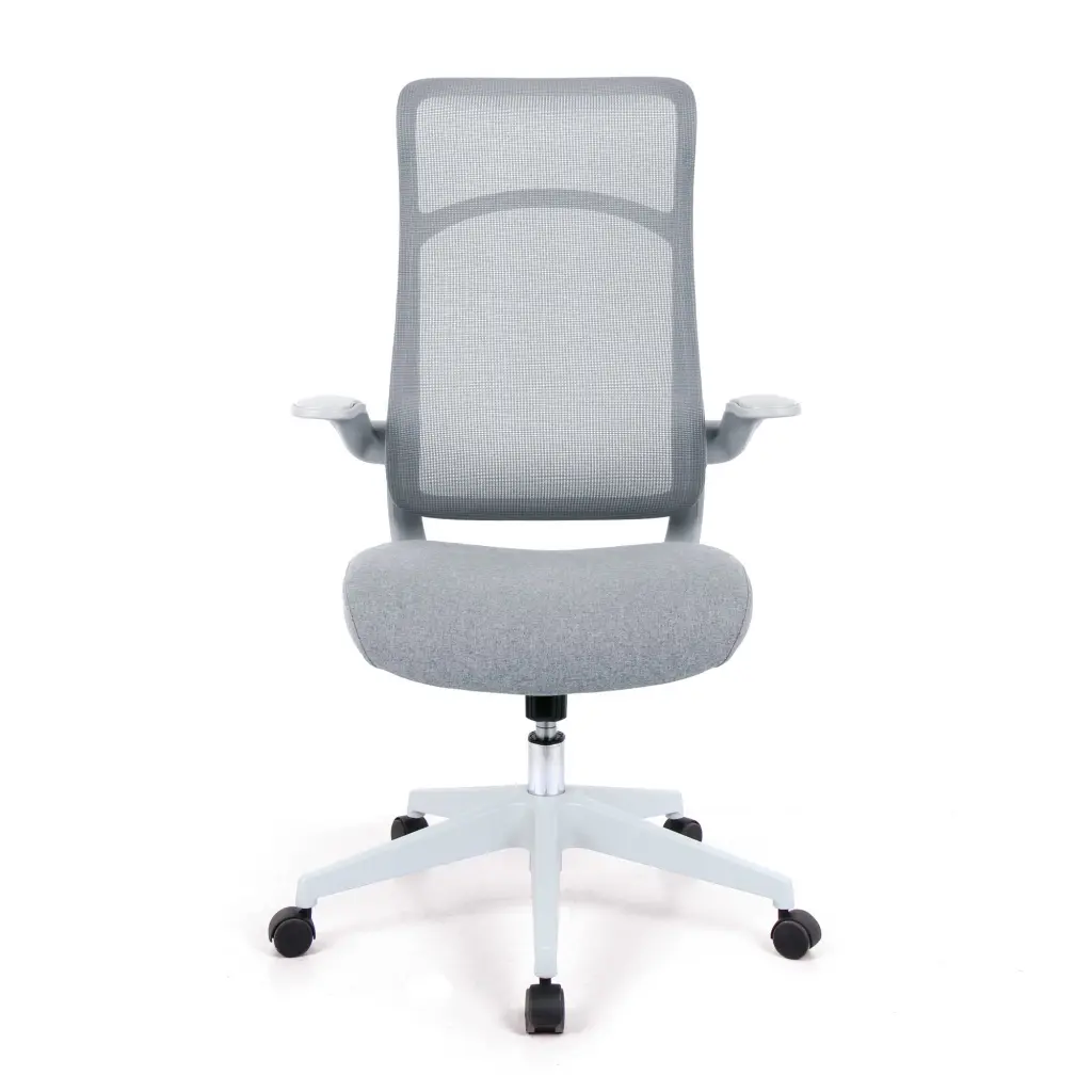 Nautilus Designs Romsey Designer High Back Mesh Executive Task Office Chair Grey With Fabric Seat Folding Arms White Frame & Base - BCM/H476/GY