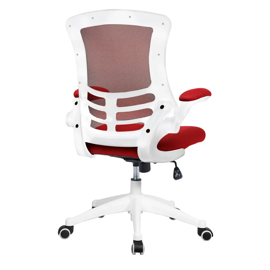 Nautilus Designs Luna Designer High Back Mesh Red Task Operator Office Chair With Folding Arms and White Shell - BCM/L1302/WH-RD