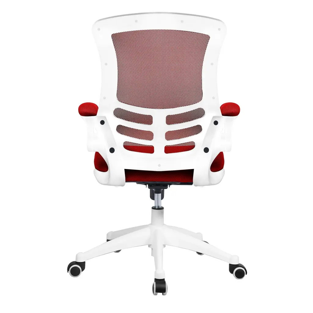 Nautilus Designs Luna Designer High Back Mesh Red Task Operator Office Chair With Folding Arms and White Shell - BCM/L1302/WH-RD