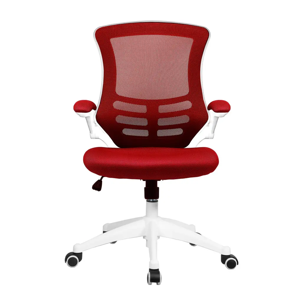 Nautilus Designs Luna Designer High Back Mesh Red Task Operator Office Chair With Folding Arms and White Shell - BCM/L1302/WH-RD