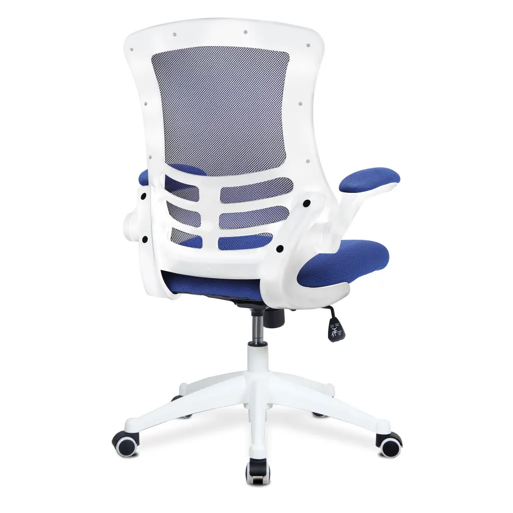 Nautilus Designs Luna Designer High Back Mesh Blue Task Operator Office Chair With Folding Arms and White Shell - BCM/L1302/WH-BL