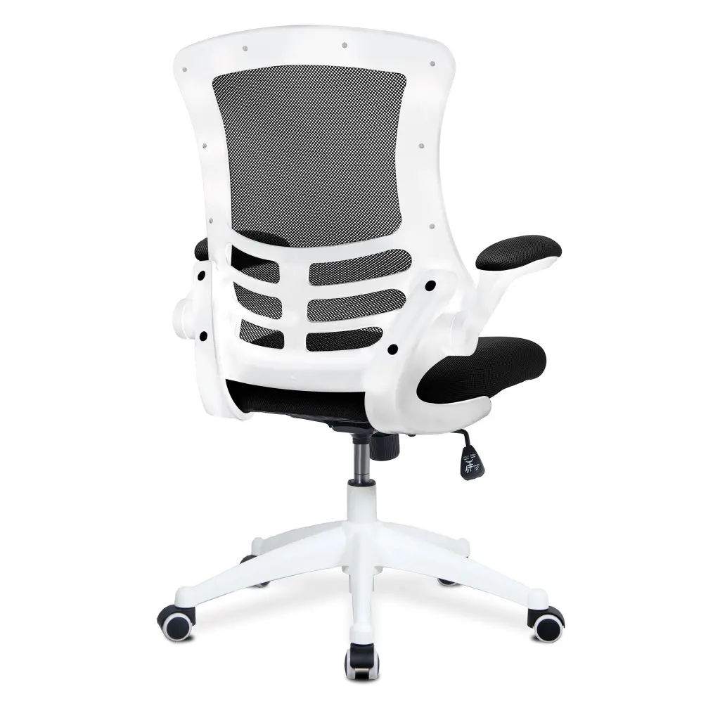 Nautilus Designs Luna Designer High Back Mesh Black Task Operator Office Chair With Folding Arms and White Shell - BCM/L1302/WH-BK