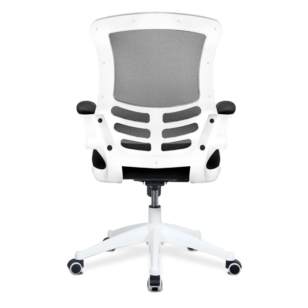 Nautilus Designs Luna Designer High Back Mesh Black Task Operator Office Chair With Folding Arms and White Shell - BCM/L1302/WH-BK