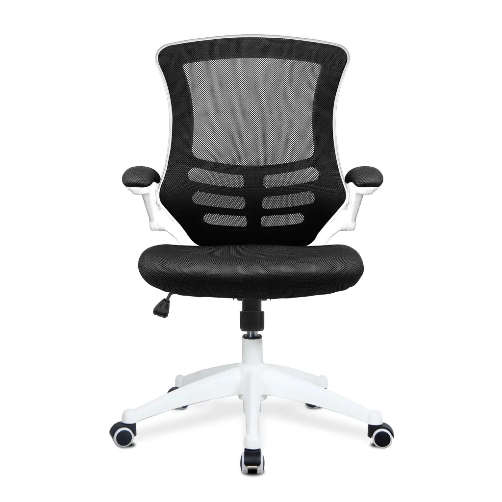 Nautilus Designs Luna Designer High Back Mesh Black Task Operator Office Chair With Folding Arms and White Shell - BCM/L1302/WH-BK