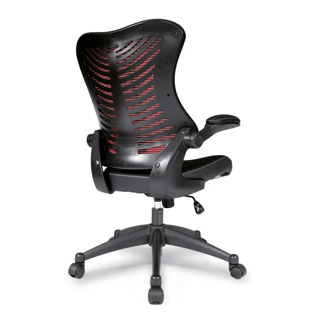 Nautilus Designs Mercury 2 High Back Mesh Executive Office Chair With AIRFLOW Fabric Seat and Folding Arms Red - BCM/L1304/RD