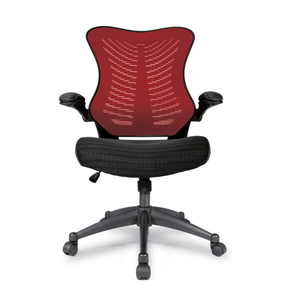 Nautilus Designs Mercury 2 High Back Mesh Executive Office Chair With AIRFLOW Fabric Seat and Folding Arms Red - BCM/L1304/RD