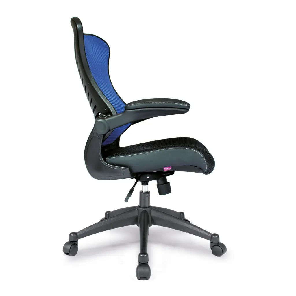 Nautilus Designs Mercury 2 High Back Mesh Executive Office Chair With AIRFLOW Fabric Seat and Folding Arms Blue - BCM/L1304/BL