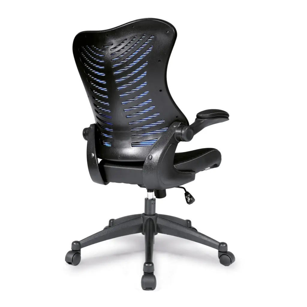 Nautilus Designs Mercury 2 High Back Mesh Executive Office Chair With AIRFLOW Fabric Seat and Folding Arms Blue - BCM/L1304/BL