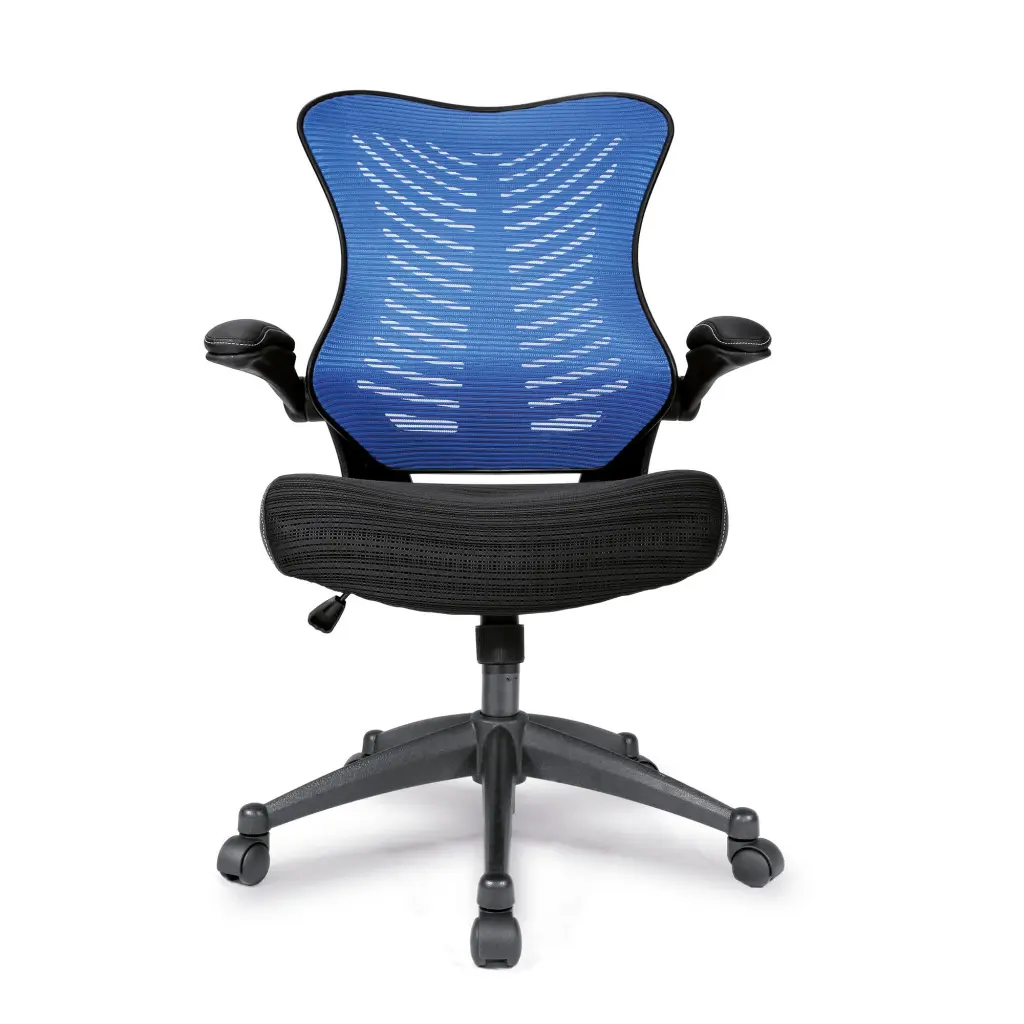 Nautilus Designs Mercury 2 High Back Mesh Executive Office Chair With AIRFLOW Fabric Seat and Folding Arms Blue - BCM/L1304/BL