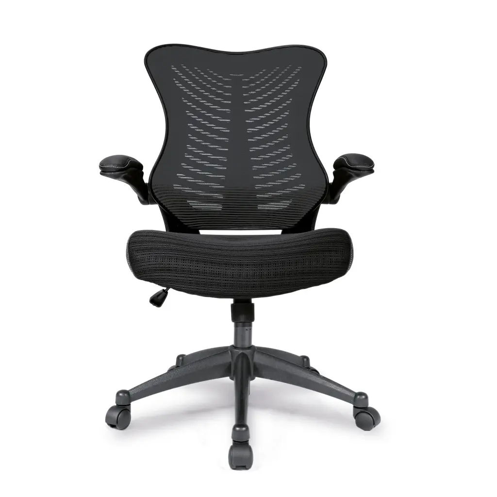 Nautilus Designs Mercury 2 High Back Mesh Executive Office Chair With AIRFLOW Fabric Seat and Folding Arms Black - BCM/L1304/BK