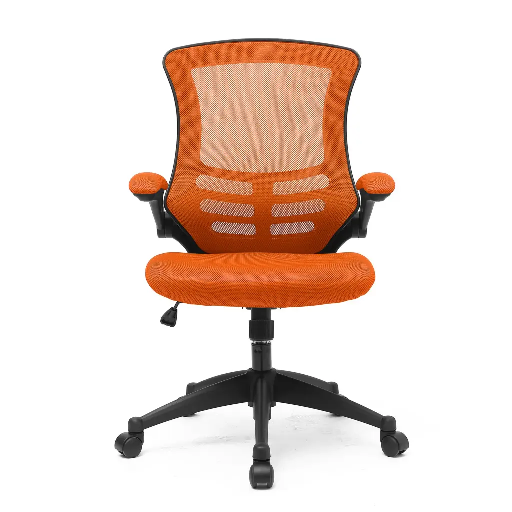 Nautilus Designs Luna Designer High Back Mesh Orange Task Operator Office Chair With Folding Arms and Black Shell - BCM/L1302/OG