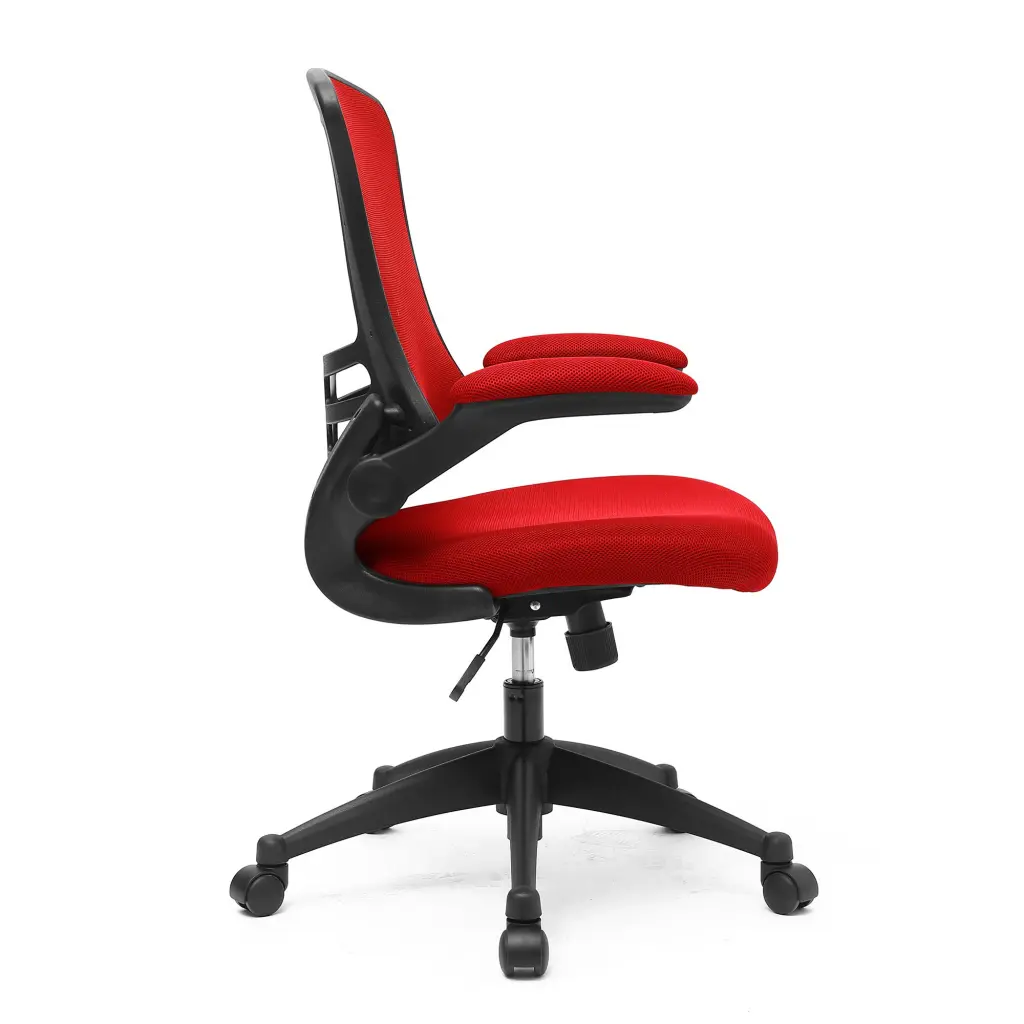 Nautilus Designs Luna Designer High Back Mesh Red Task Operator Office Chair With Folding Arms and Black Shell - BCM/L1302/RD