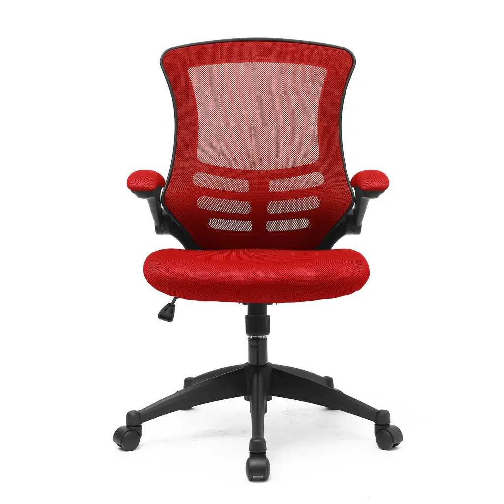 Nautilus Designs Luna Designer High Back Mesh Red Task Operator Office Chair With Folding Arms and Black Shell - BCM/L1302/RD