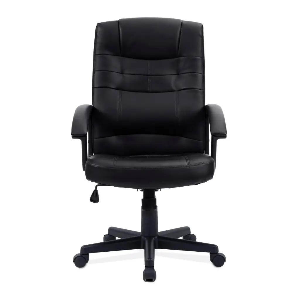 Nautilus Designs Darwin High Back Leather Effect Executive Office Chair With Integral Headrest and Fixed Arms Black - BCP/1007/PU/BK