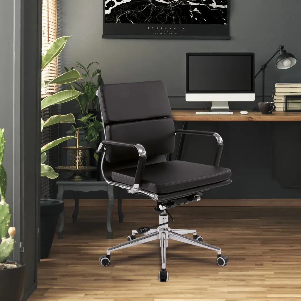 Nautilus Designs Avanti Medium Back Bonded Leather Executive Office Chair With Individual Back Cushions and Fixed Arms Black - BCL/5003/BK